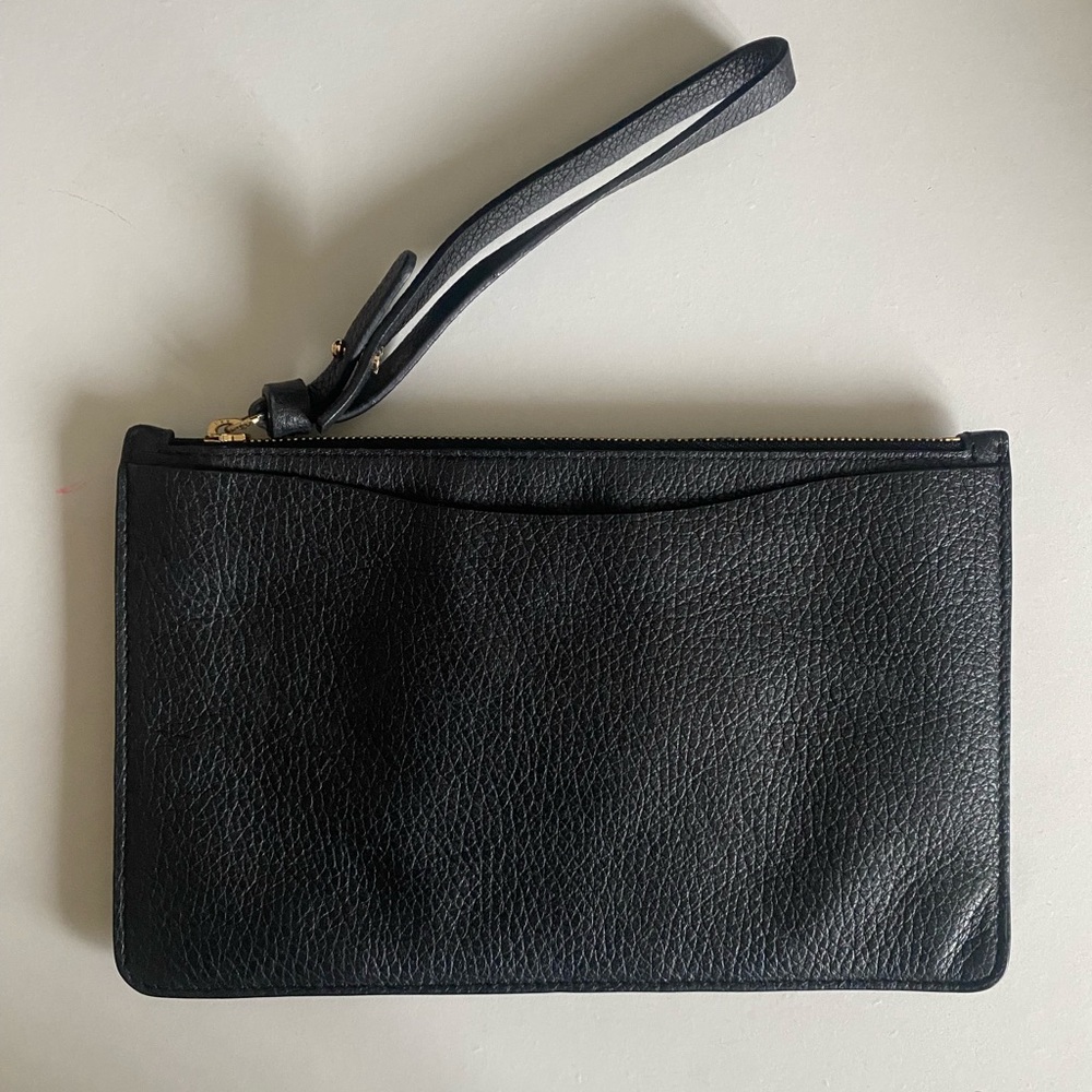 Cuyana Black Leather Wristlet Clutch